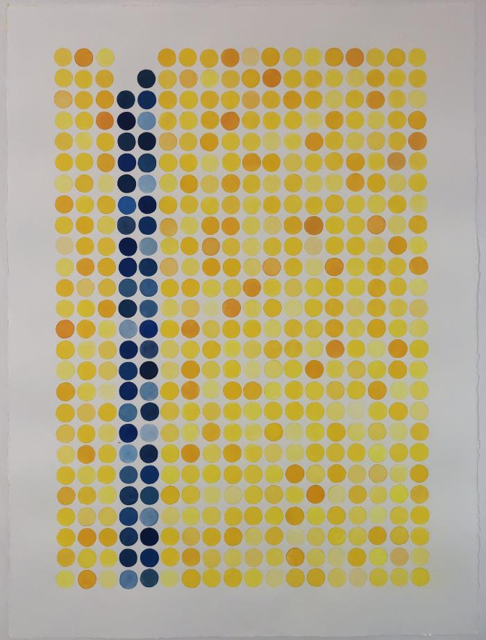 Dotted Yellow with Two Blue Stripes by Kate Snow
